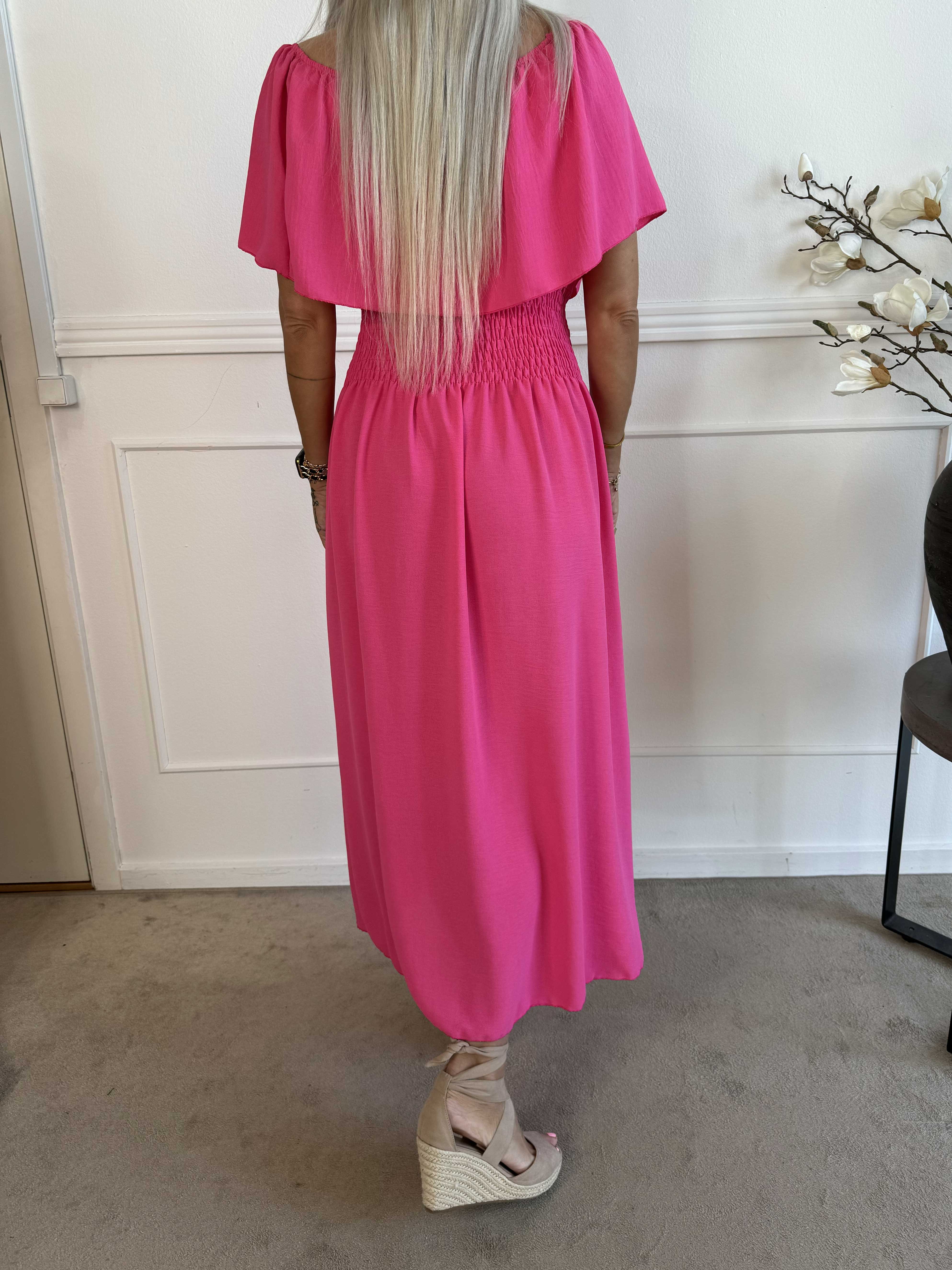 Rachel - Lang kjole med lommer og flæsekant